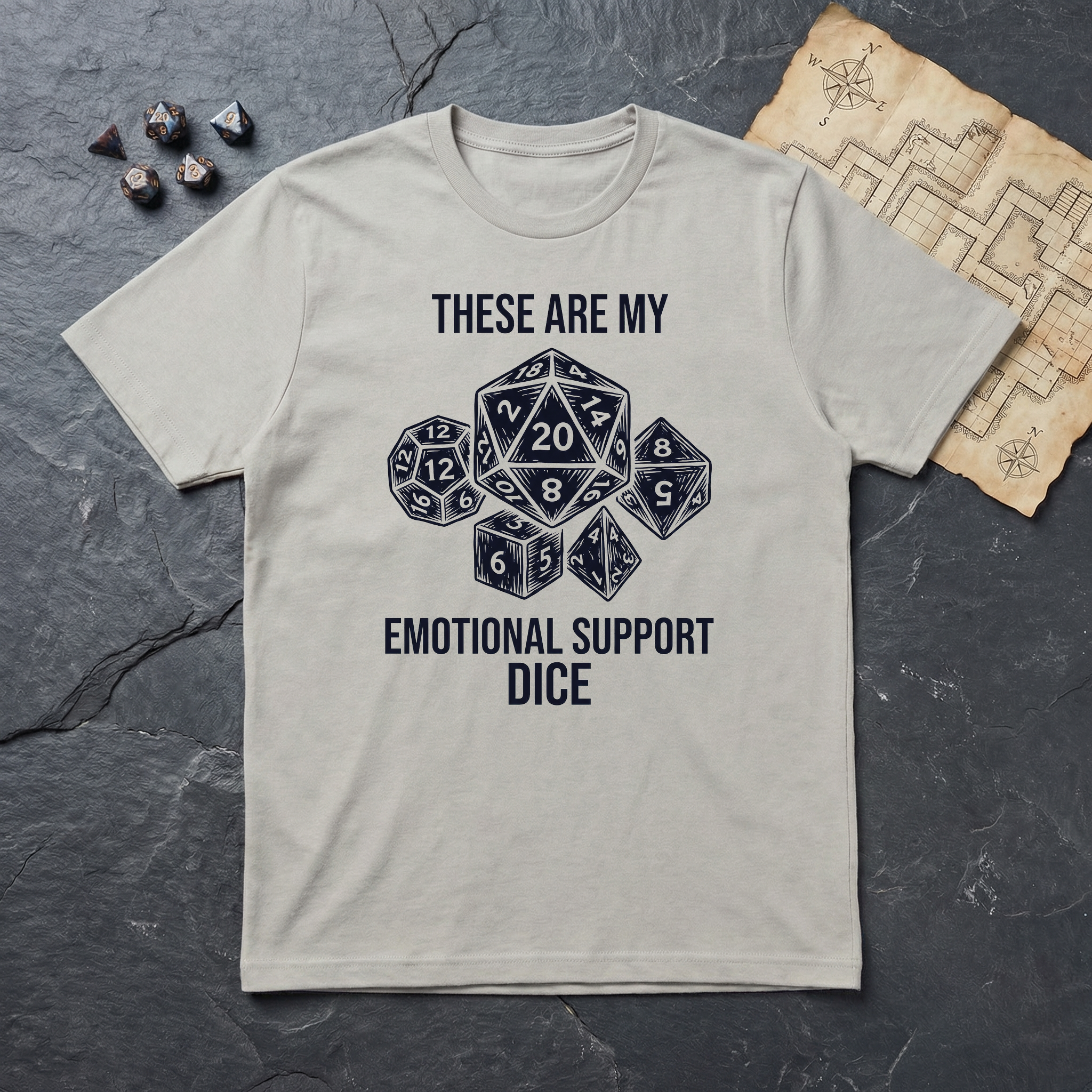 Emotional Support Dice T-Shirt — Ice Grey