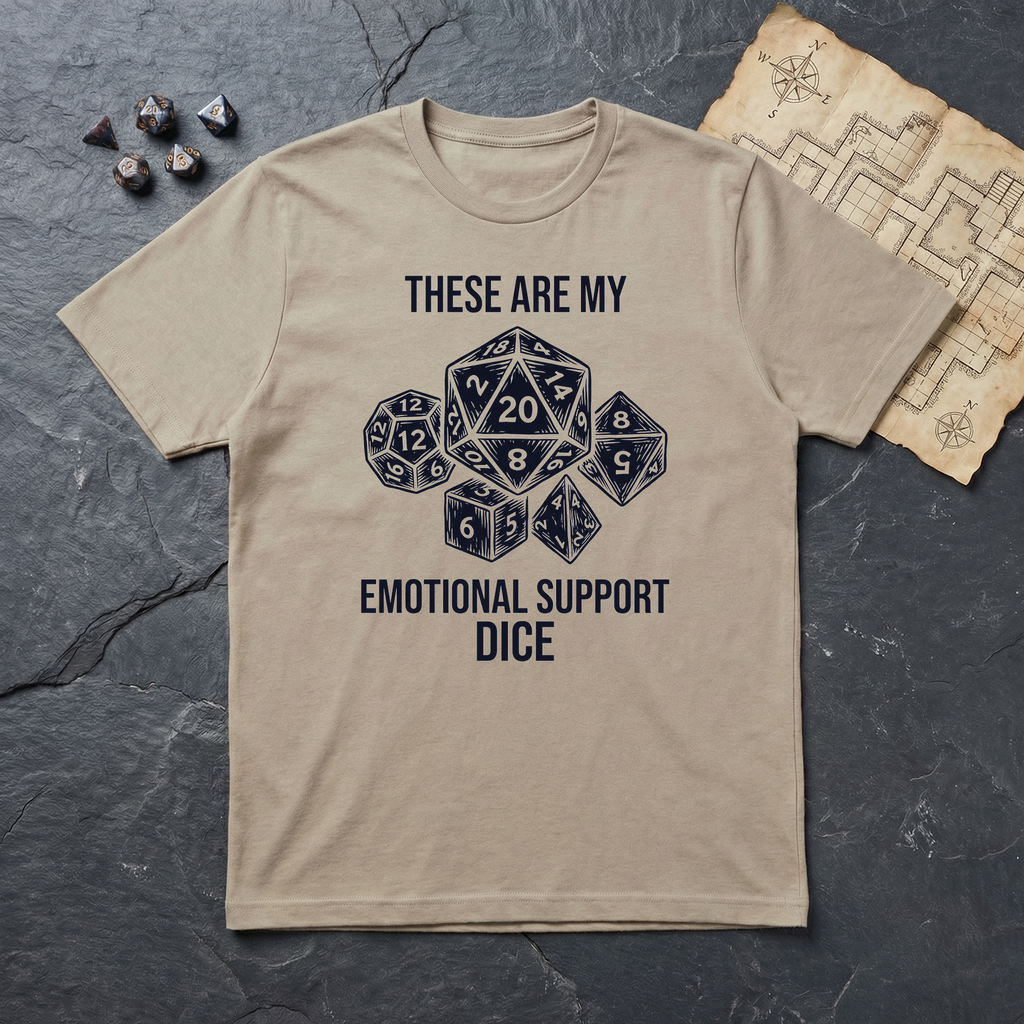 Emotional Support Dice T-Shirt — Sand
