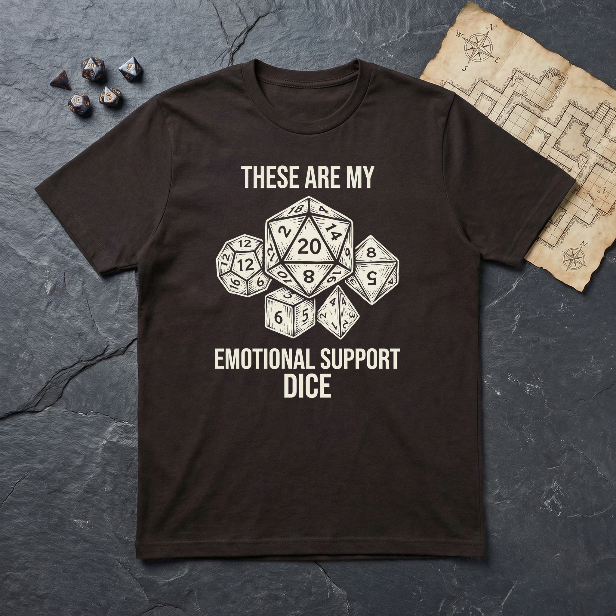 Emotional Support Dice T-Shirt — Dark Chocolate