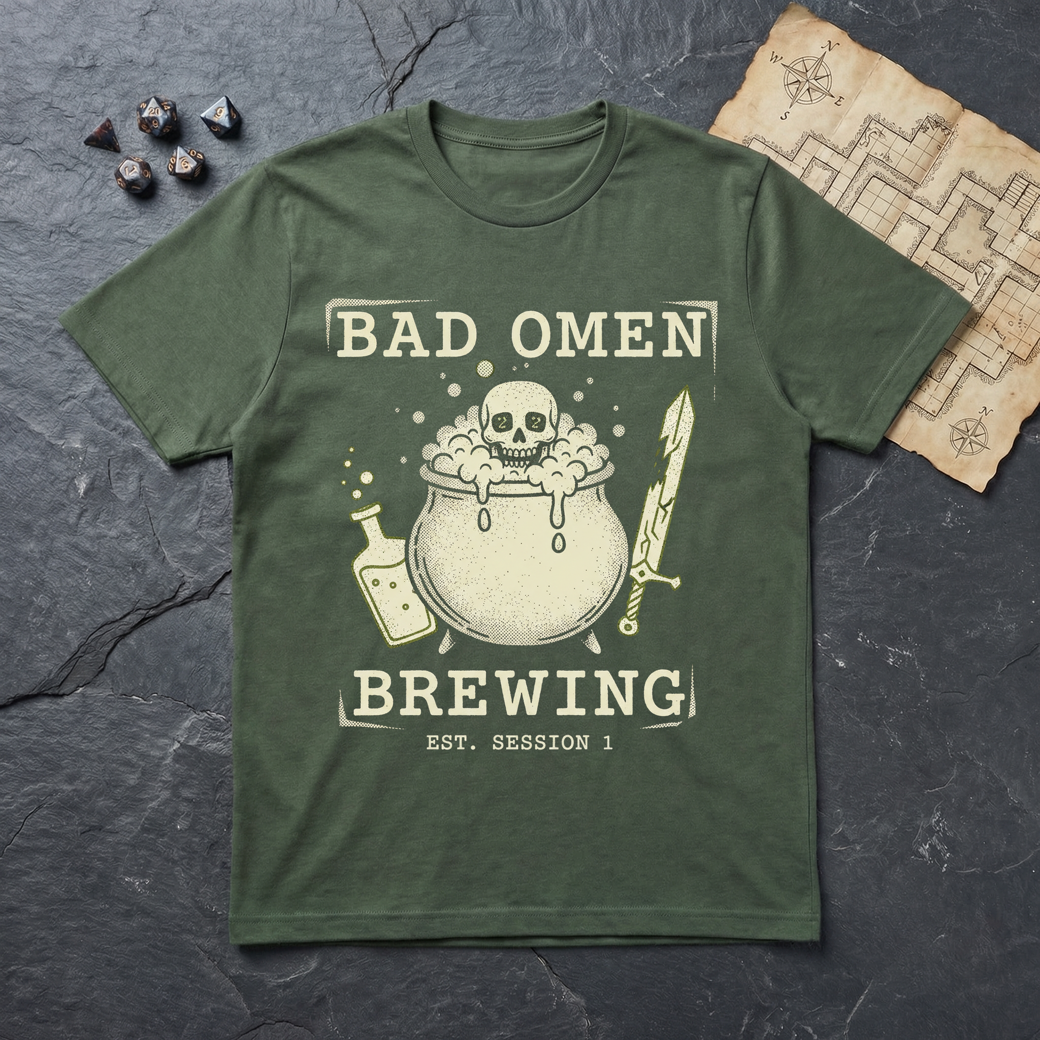 Bad Omen Brewing T-Shirt — Military Green