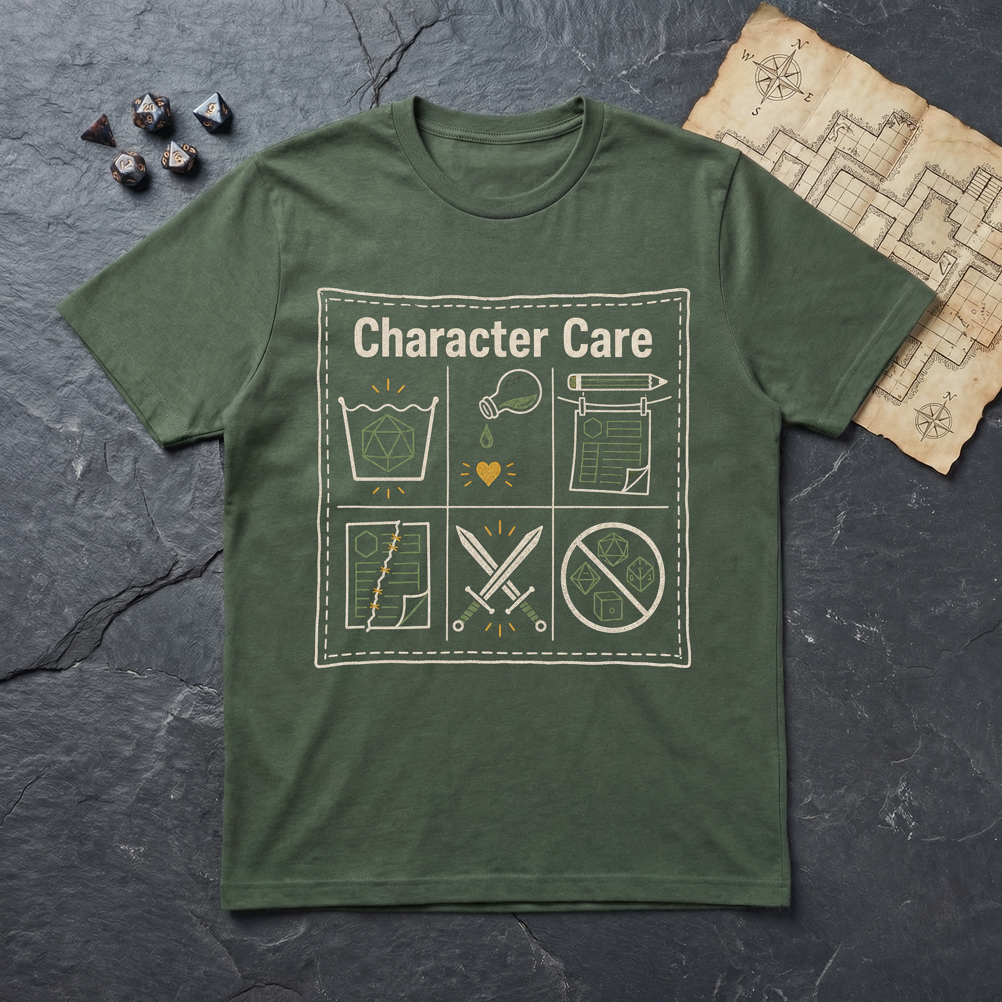 Character Care Label T-Shirt — Military Green