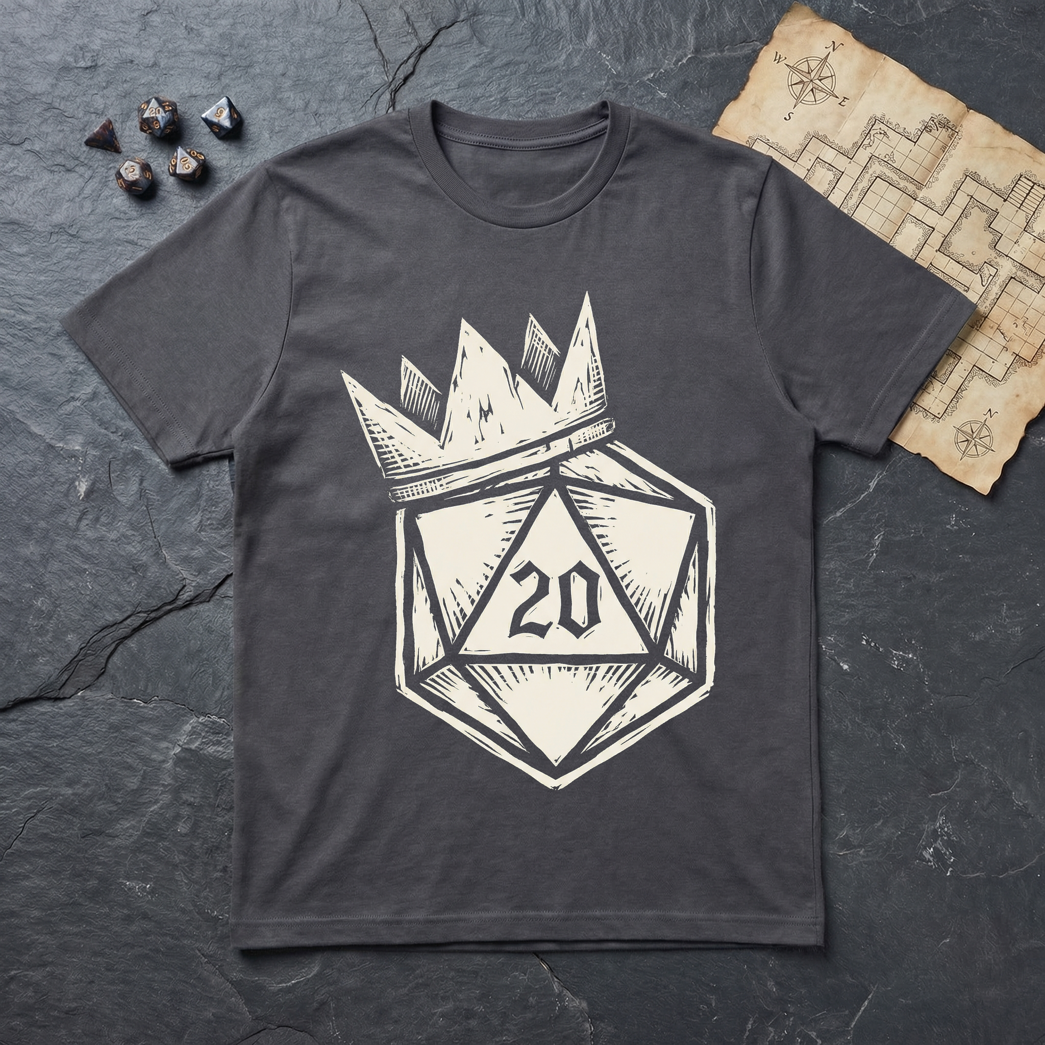 Crowned D20 T-Shirt — Charcoal