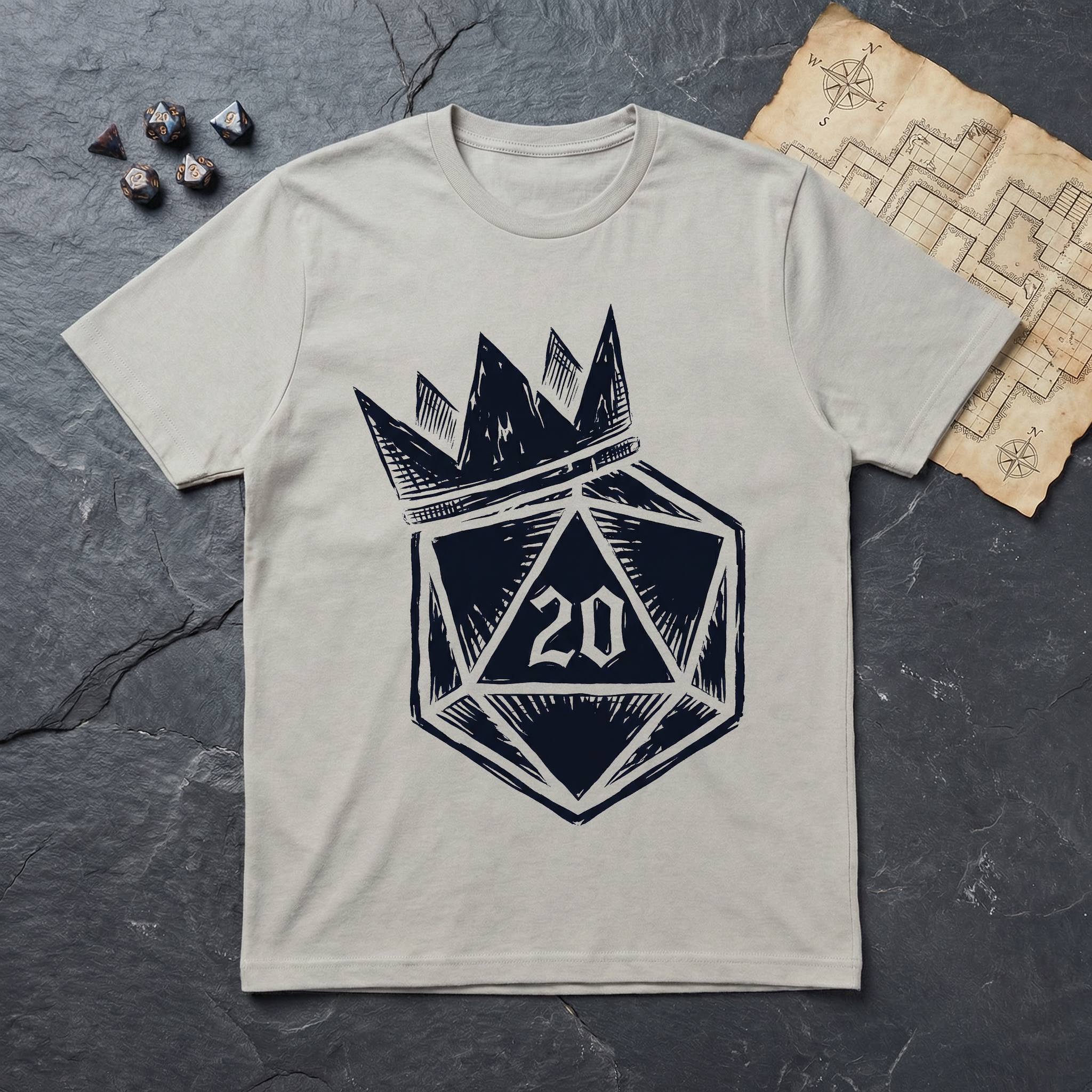 Crowned D20 T-Shirt — Ice Grey