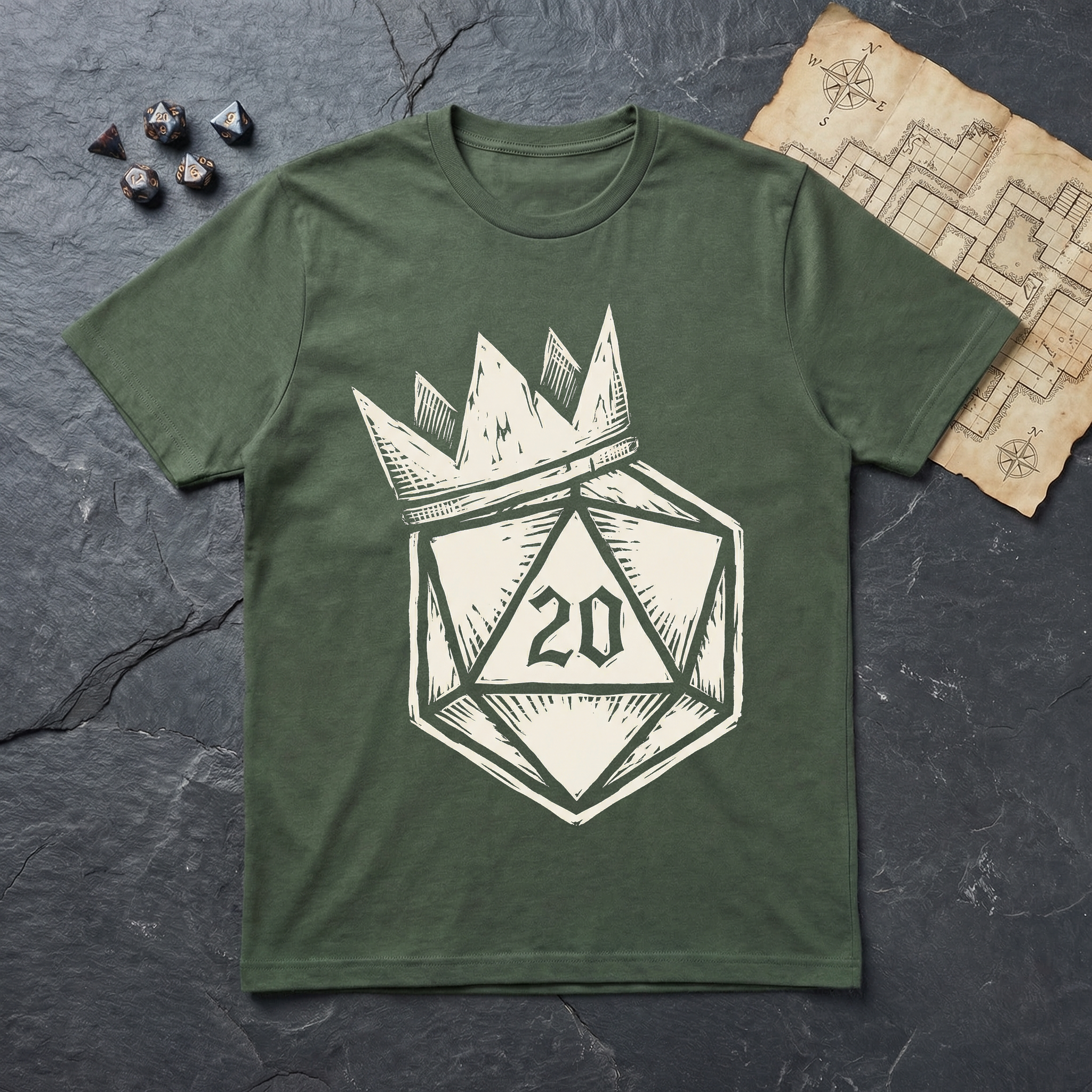 Crowned D20 T-Shirt — Military Green