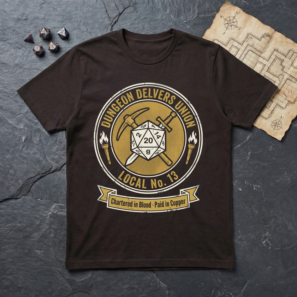 Dungeon Delvers Union Local 13 T-Shirt — Dark Chocolate