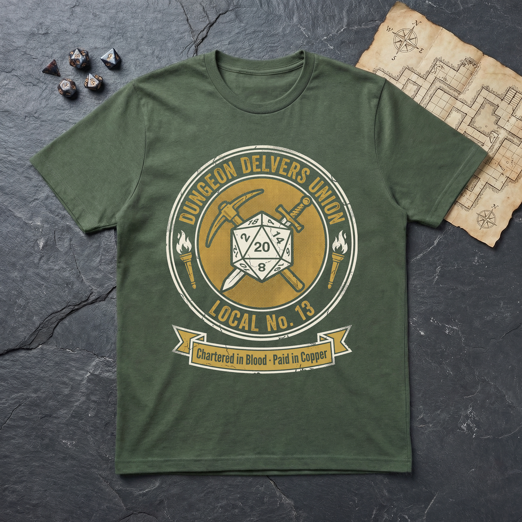 Dungeon Delvers Union Local 13 T-Shirt — Military Green