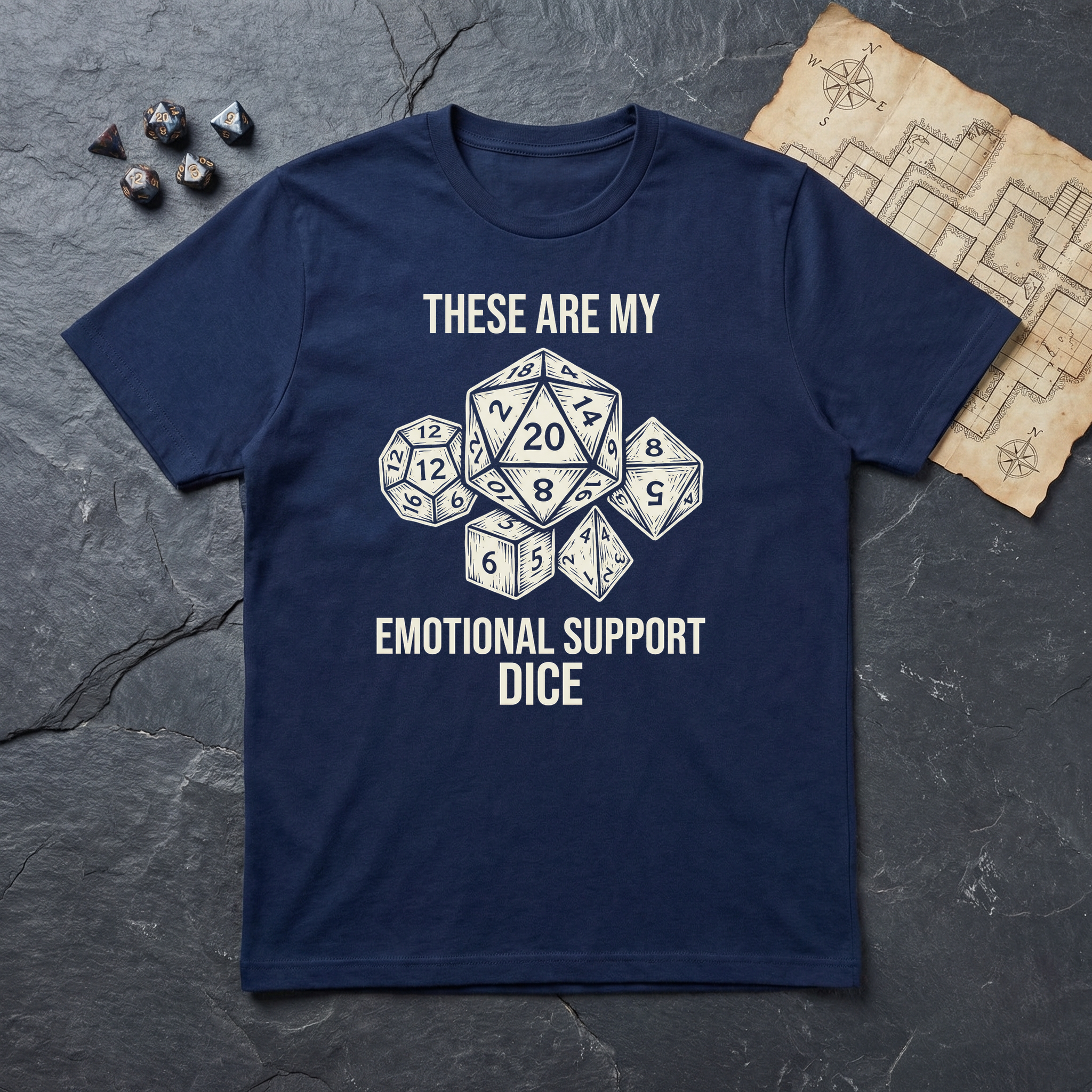 Emotional Support Dice T-Shirt — Navy