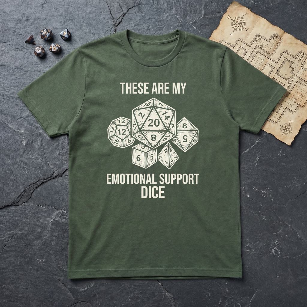Emotional Support Dice T-Shirt — Military Green