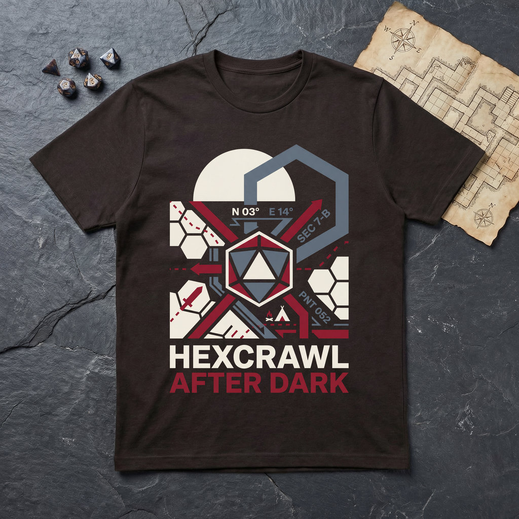 Hexcrawl After Dark T-Shirt — Dark Chocolate