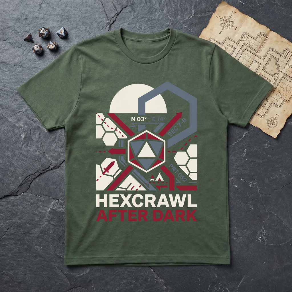 Hexcrawl After Dark T-Shirt — Military Green