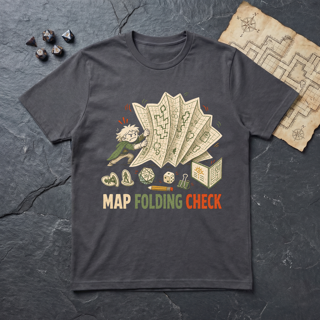 Map Folding Check T-Shirt — Charcoal