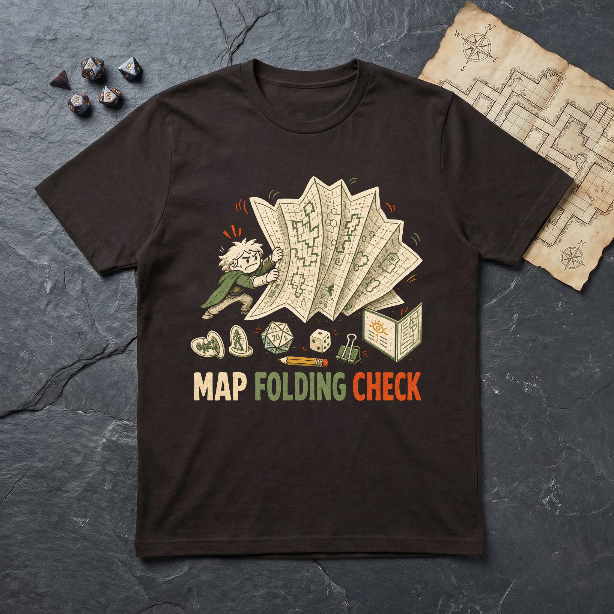 Map Folding Check T-Shirt — Dark Chocolate