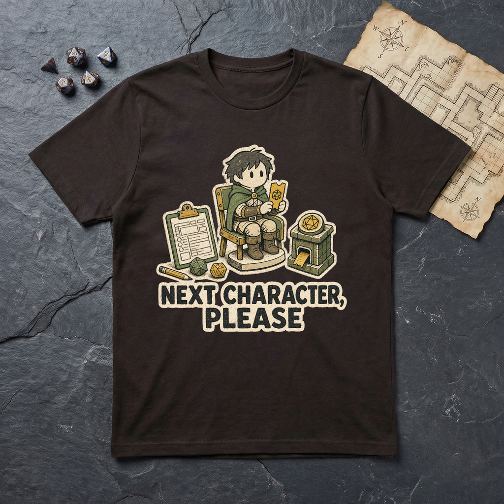 Next Character Please T-Shirt — Dark Chocolate