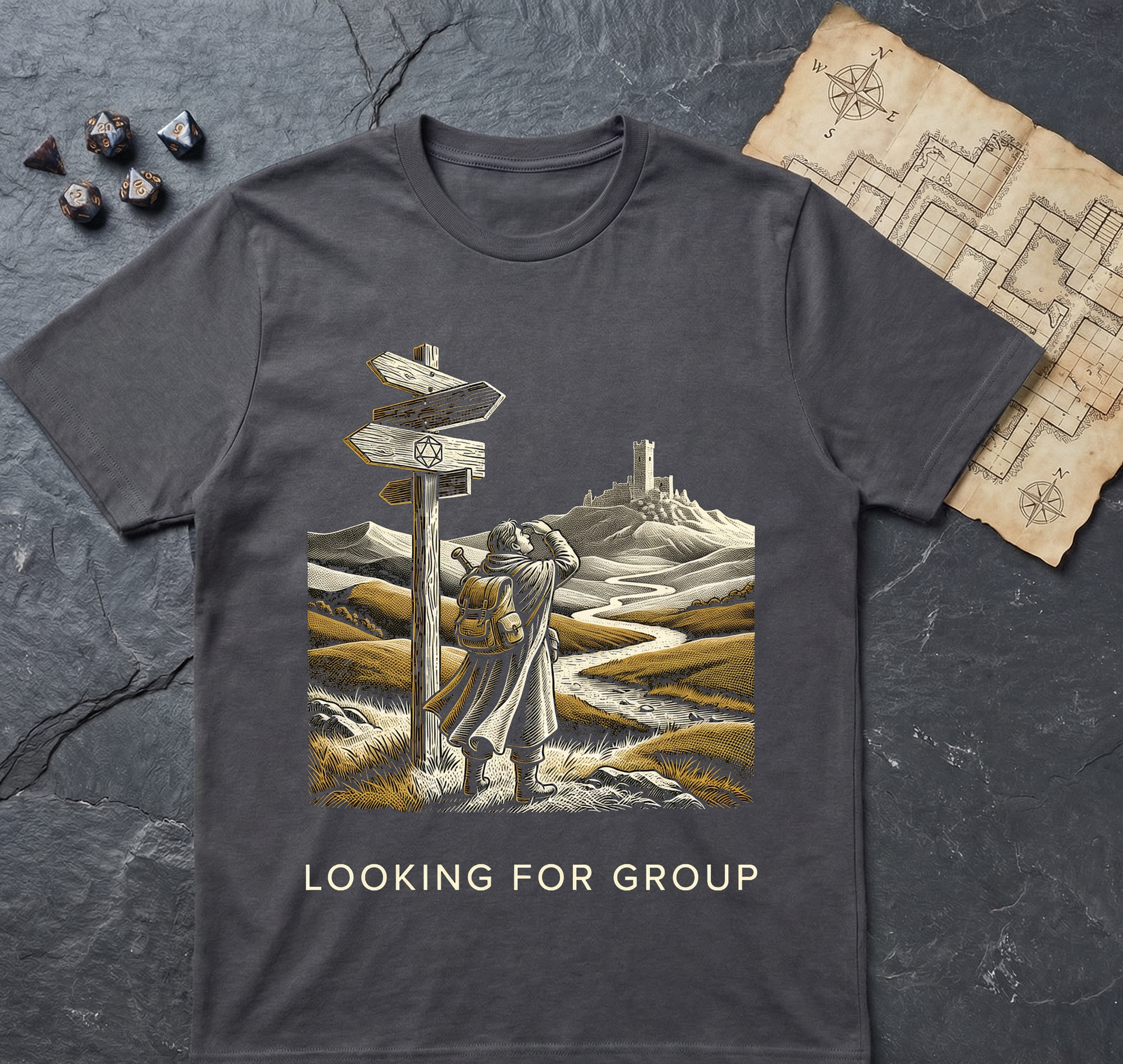 Party Finder T-Shirt — Charcoal