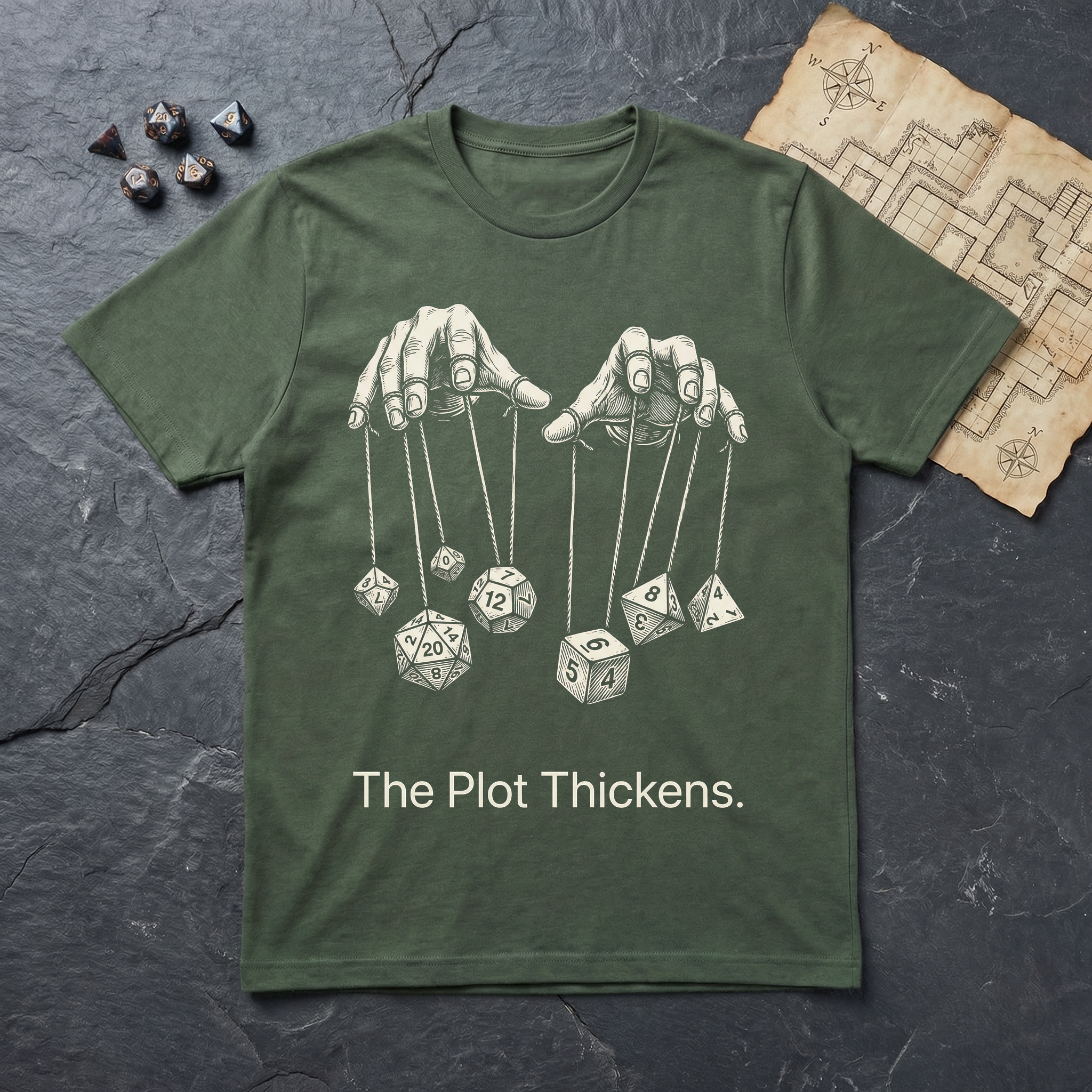 The Plot Thickens T-Shirt — Military Green