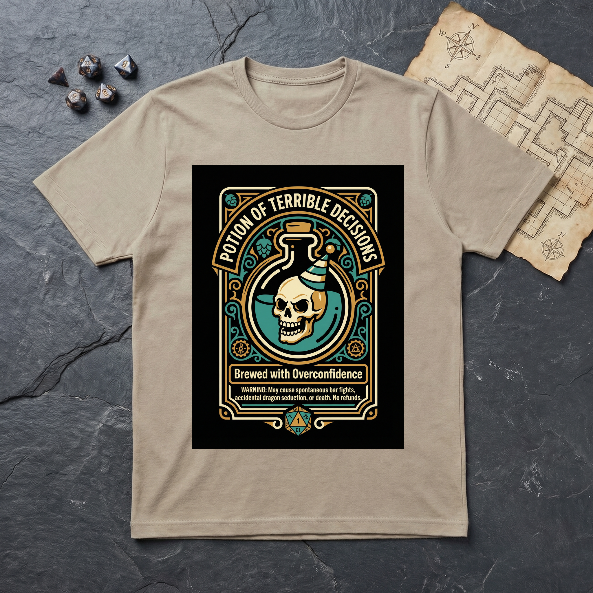 Potion of Terrible Decisions T-Shirt — Sand