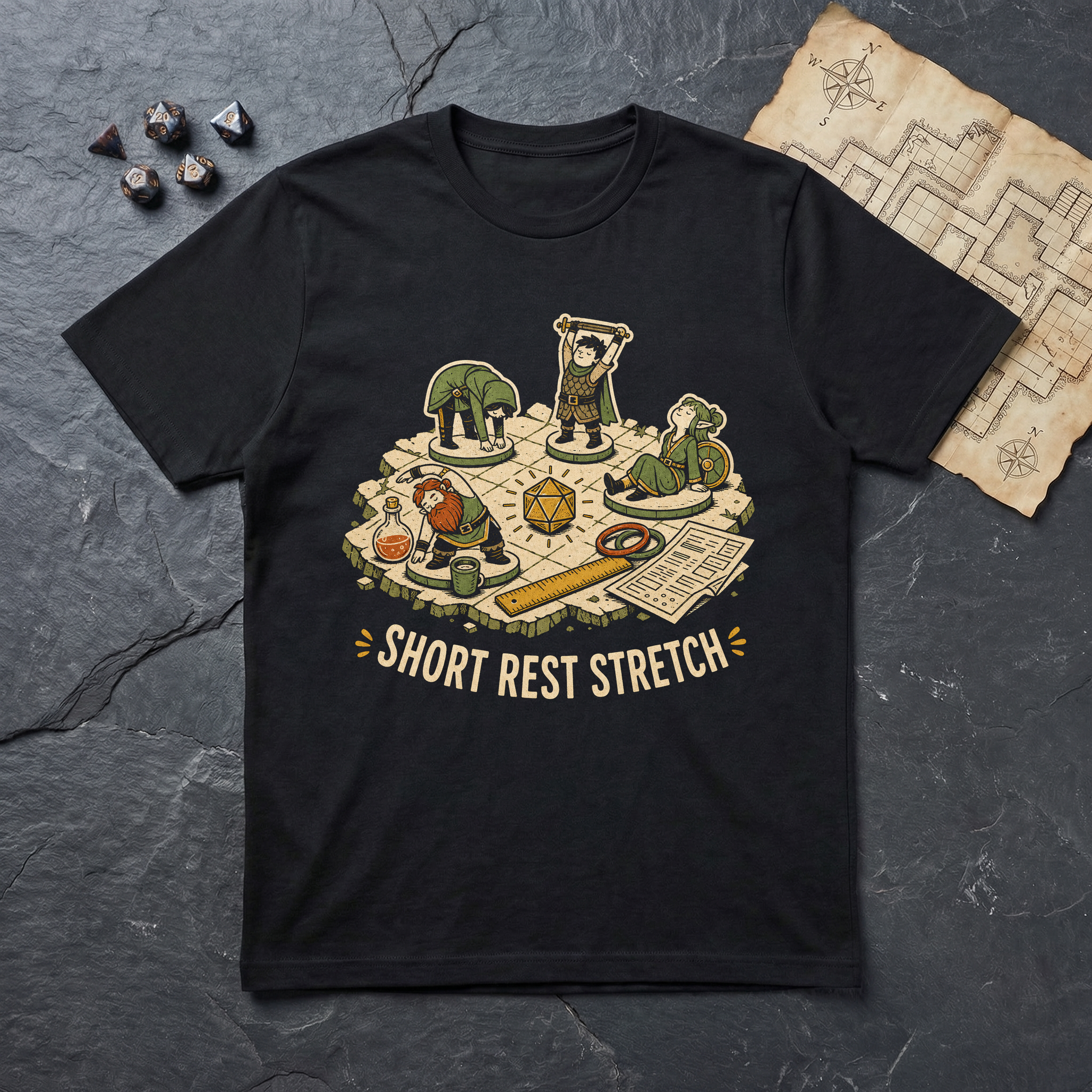 Short Rest Stretch T-Shirt — Black