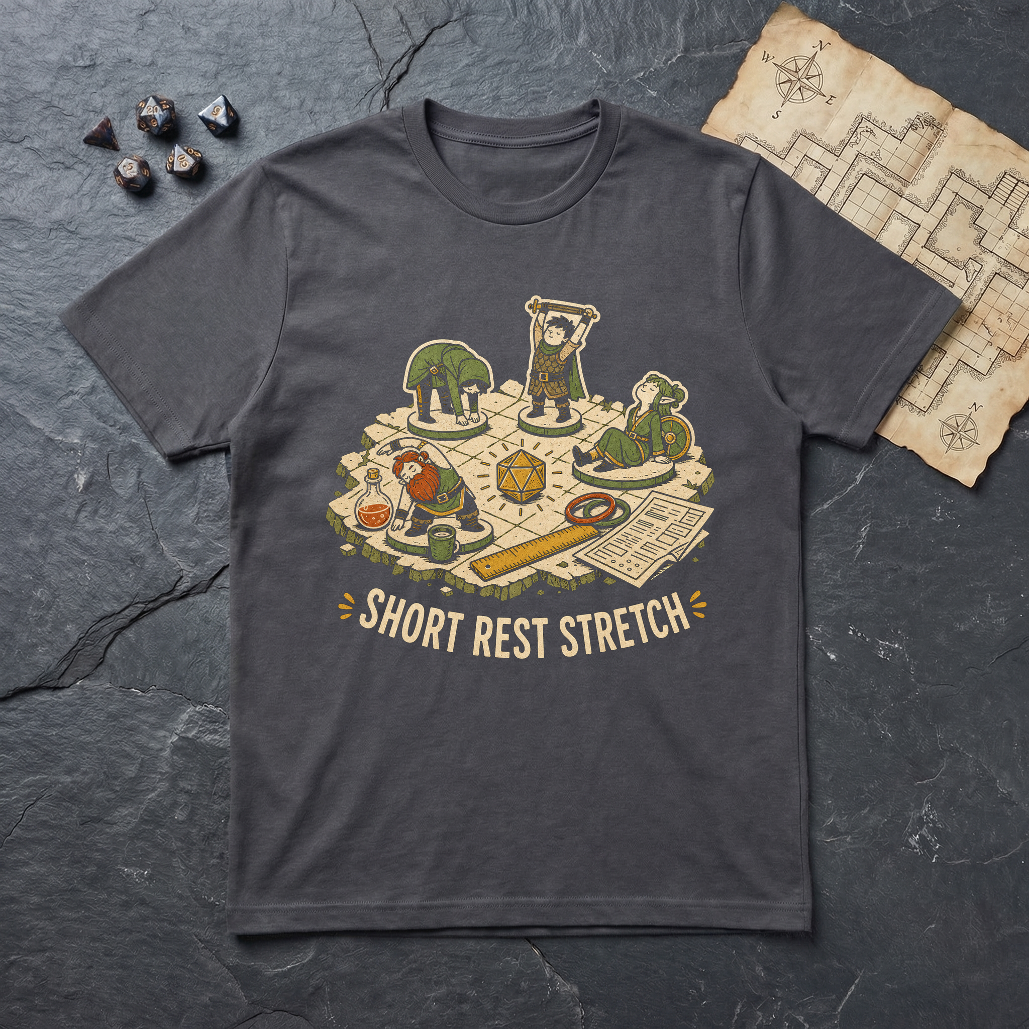 Short Rest Stretch T-Shirt — Charcoal