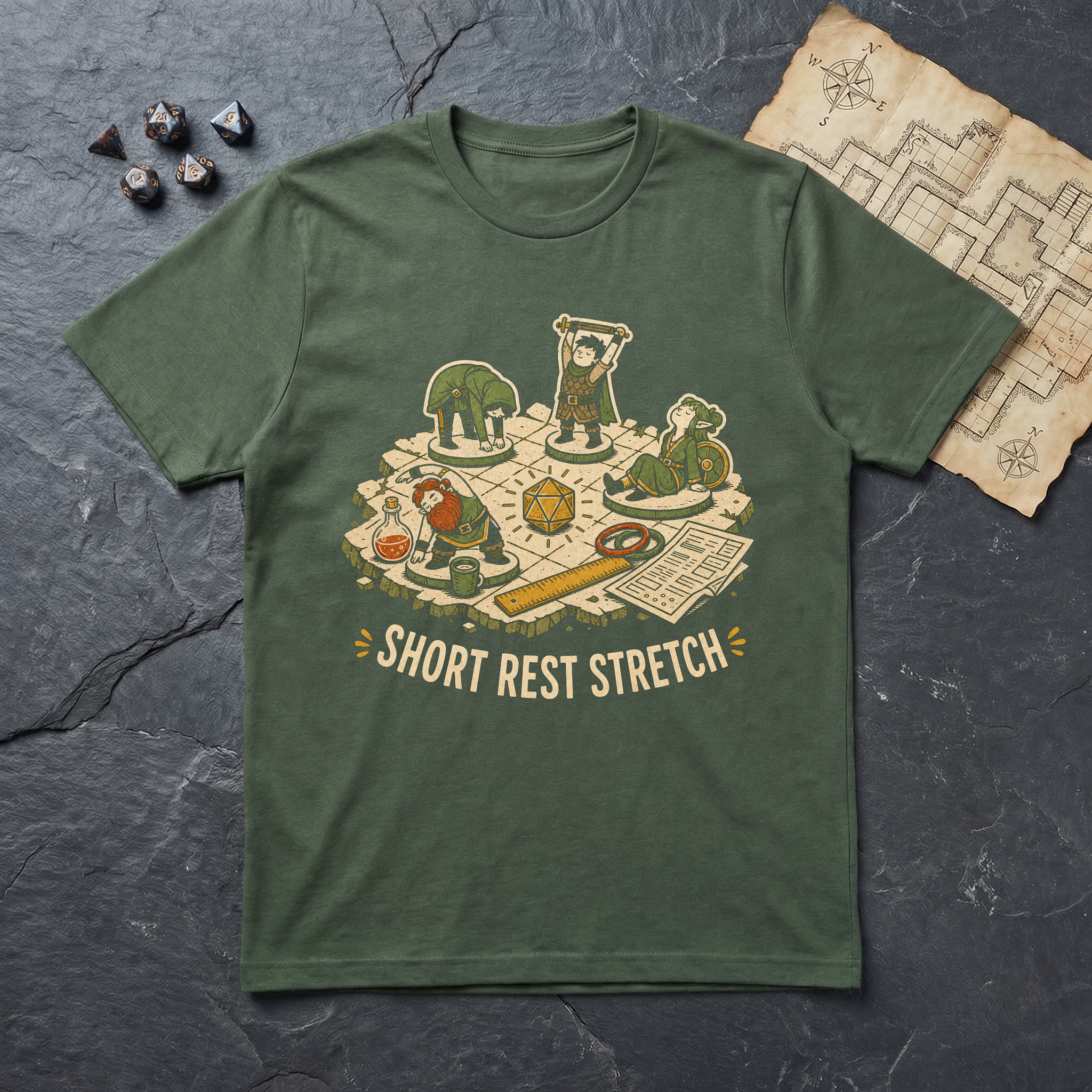Short Rest Stretch T-Shirt — Military Green