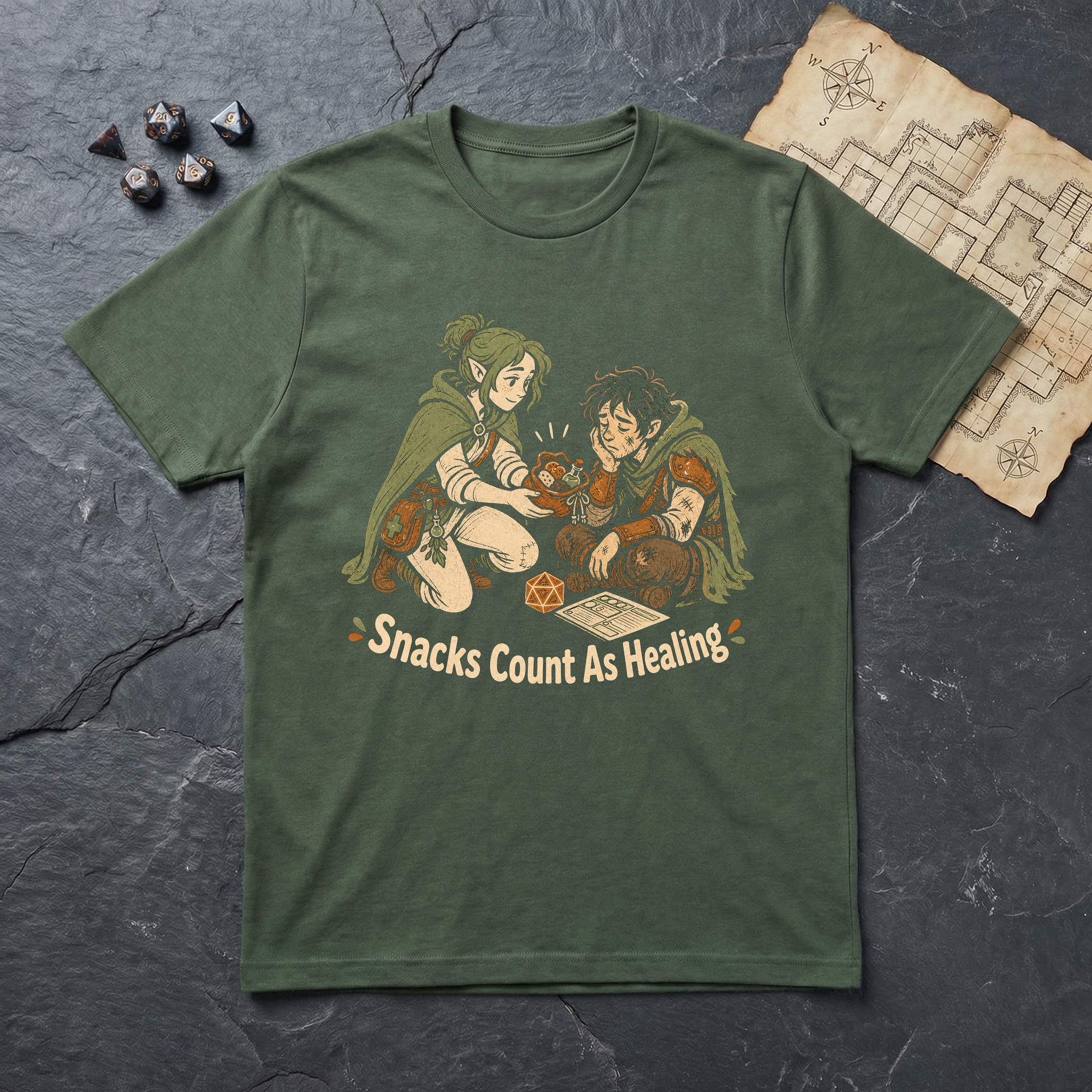 Snacks Count As Healing T-Shirt — Military Green
