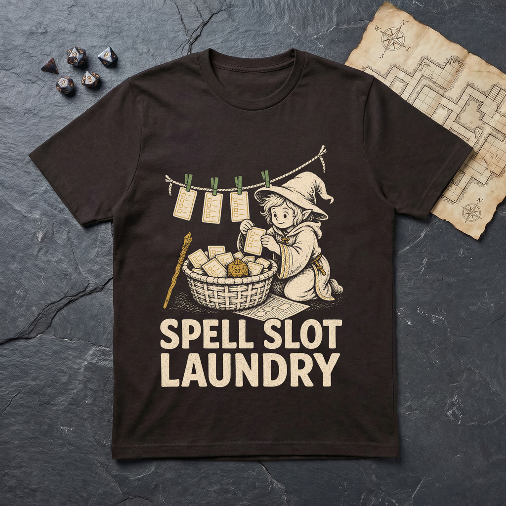 Spell Slot Laundry T-Shirt — Dark Chocolate