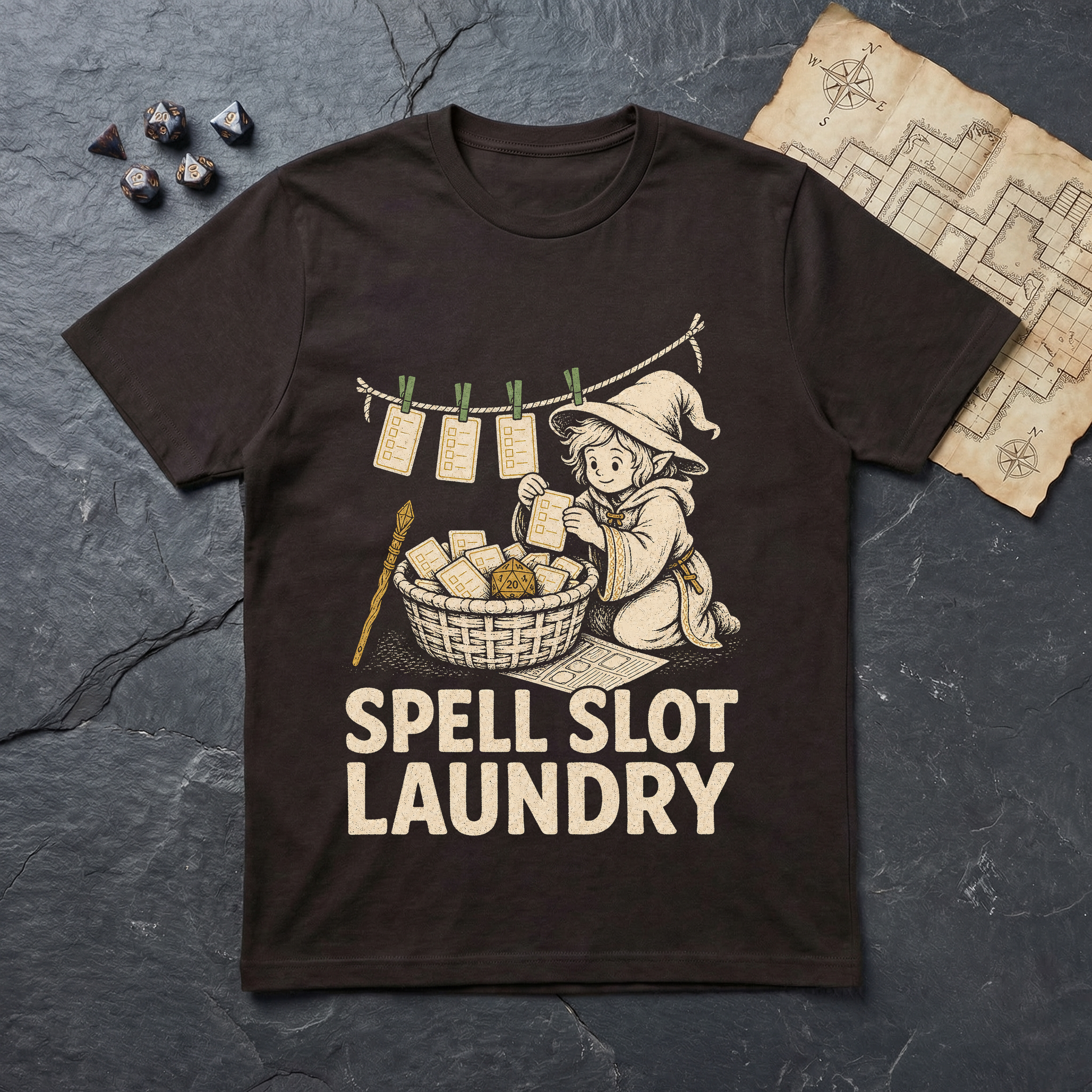 Spell Slot Laundry T-Shirt — Dark Chocolate