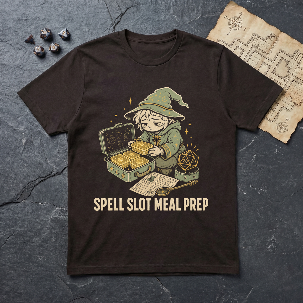 Spell Slot Meal Prep T-Shirt — Dark Chocolate