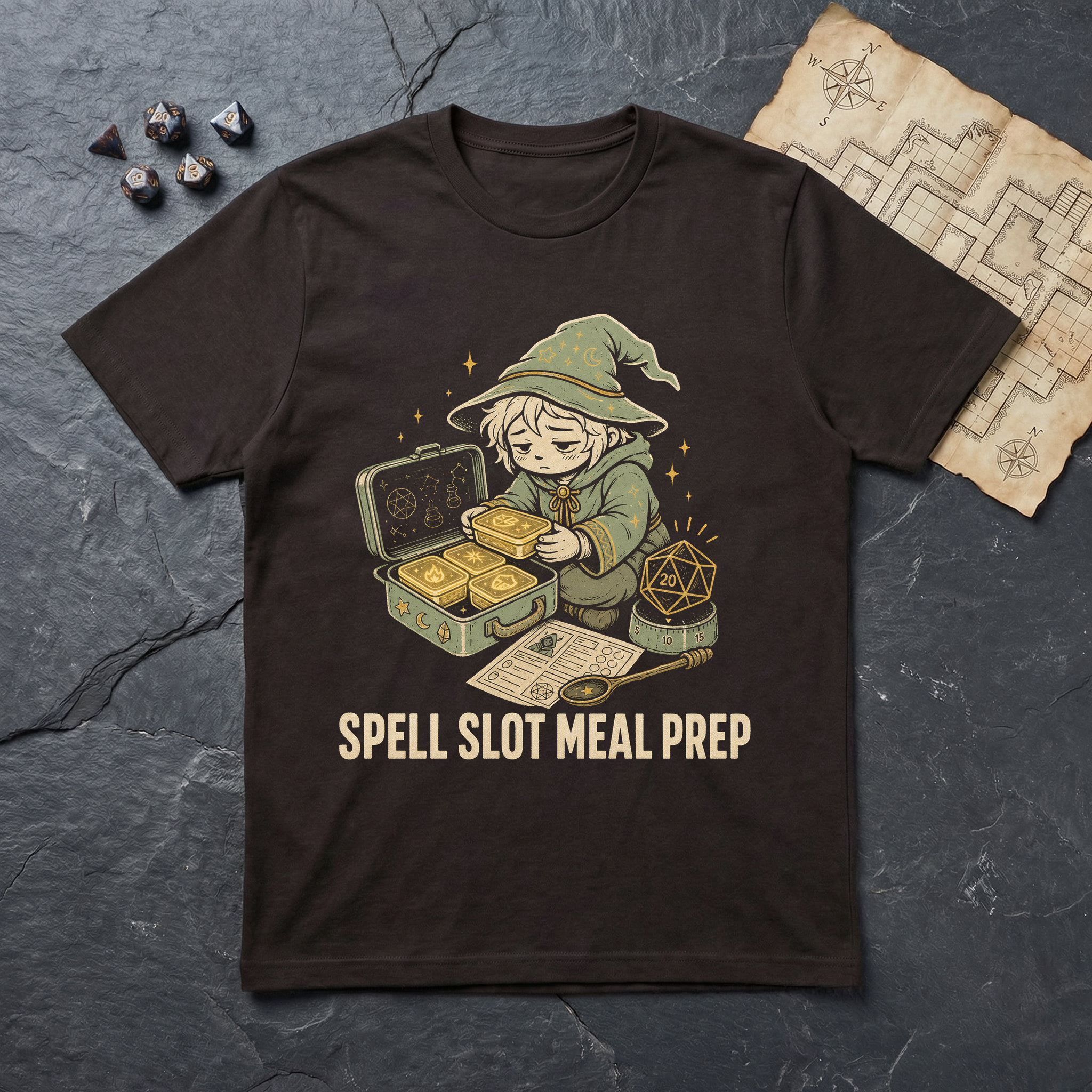 Spell Slot Meal Prep T-Shirt — Dark Chocolate