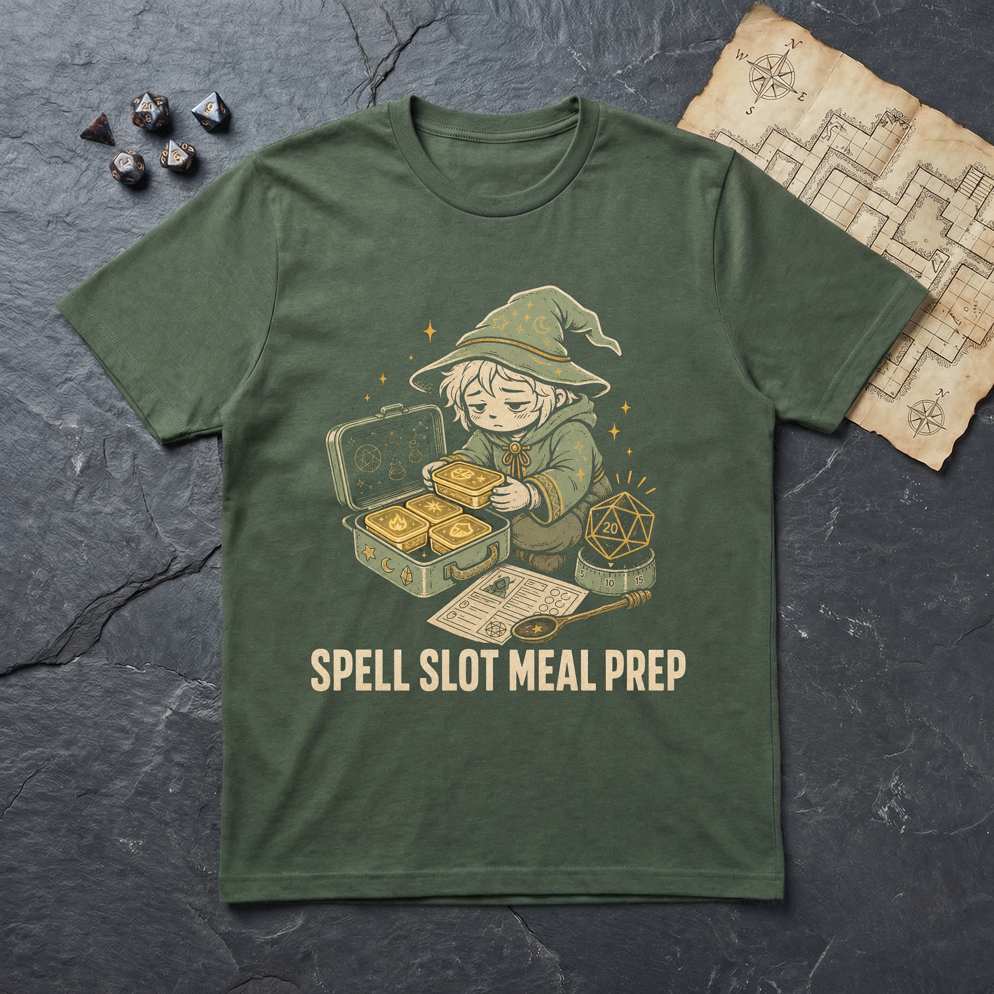 Spell Slot Meal Prep T-Shirt — Military Green