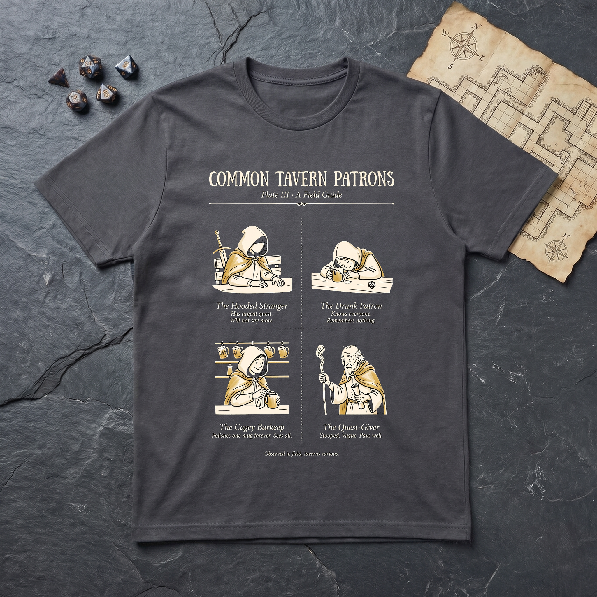 Common Tavern Patrons Field Guide T-Shirt — Charcoal