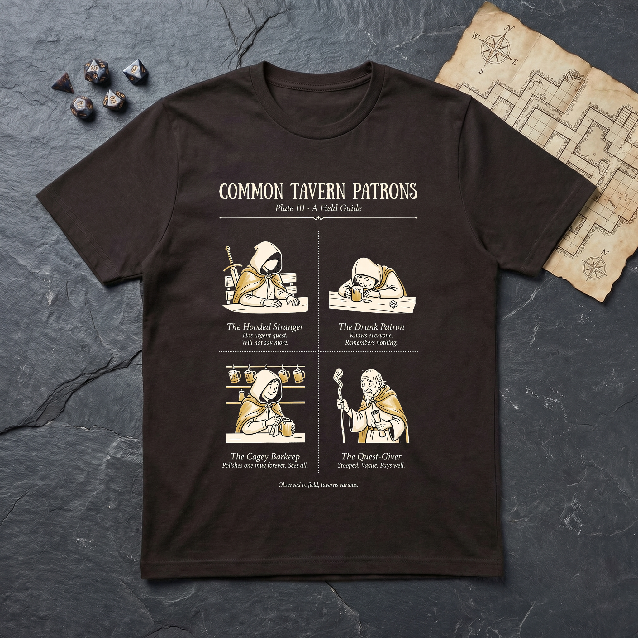 Common Tavern Patrons Field Guide T-Shirt — Dark Chocolate