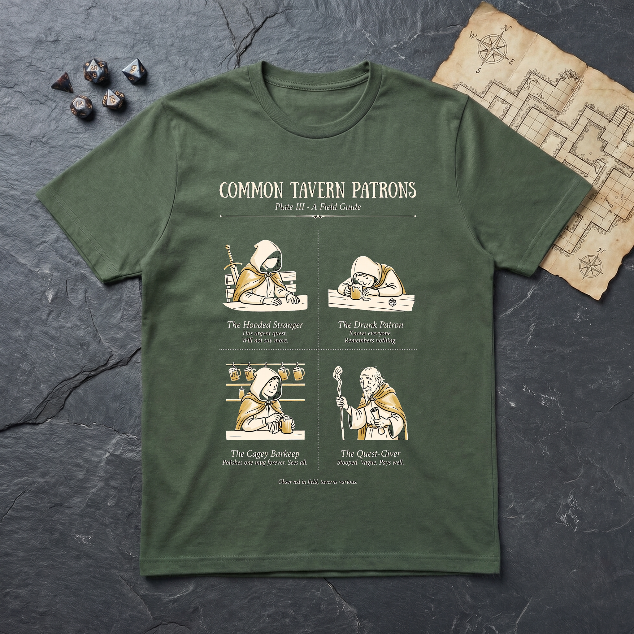 Common Tavern Patrons Field Guide T-Shirt — Military Green