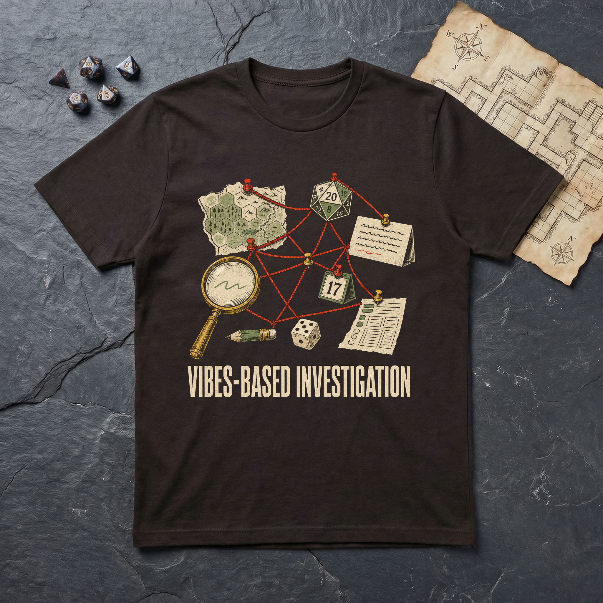 Vibes Based Investigation T-Shirt — Dark Chocolate